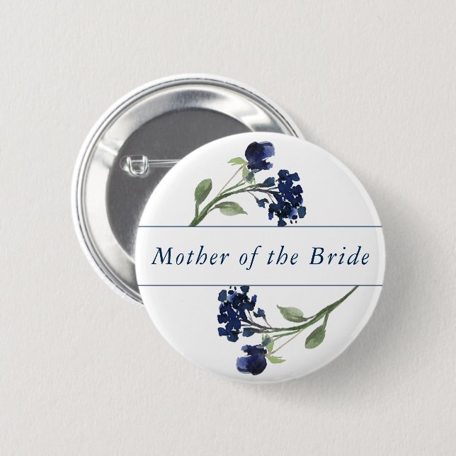 Bohemian Wildflower | Blue Floral Wedding Party Button (Front & Back)