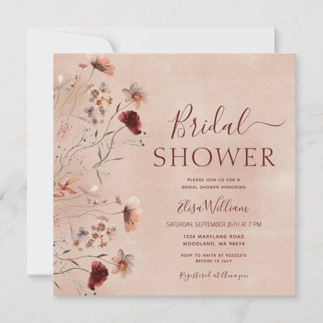 Bohemian Wildflower Bridal Shower Invitation (Front)
