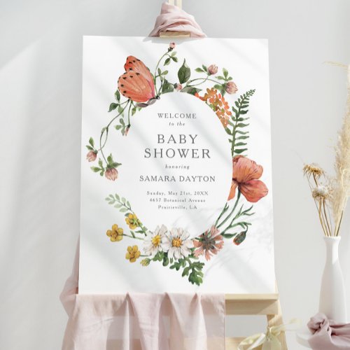 Bohemian Wildflower Butterfly Baby Shower Welcome Foam Board