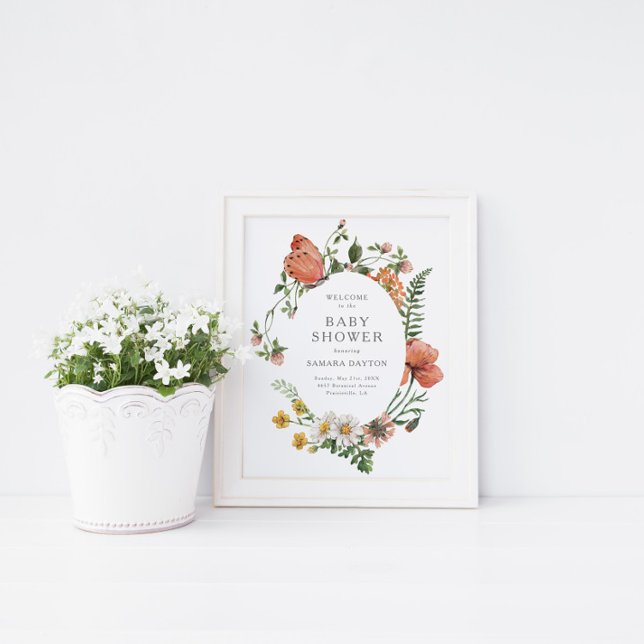 Bohemian Wildflower Butterfly Baby Shower Welcome Poster (Creator Uploaded)