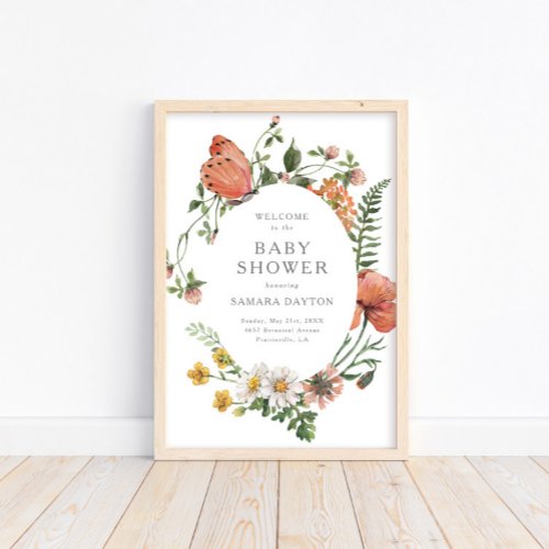 Bohemian Wildflower Butterfly Baby Shower Welcome Poster