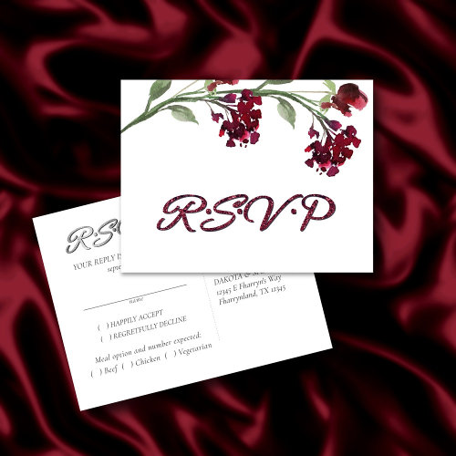 Bohemian Wildflower  Dark Red Flower Entree RSVP Invitation Postcard