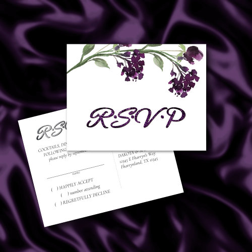 Bohemian Wildflower  Deep Purple Floral Response Invitation Postcard