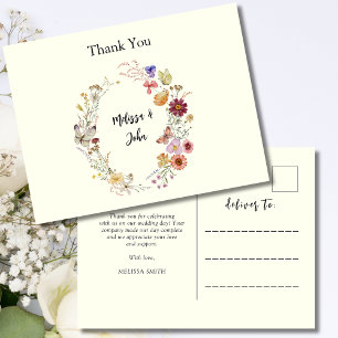 Bohemian Wildflower Floral Wedding Thank you Postcard