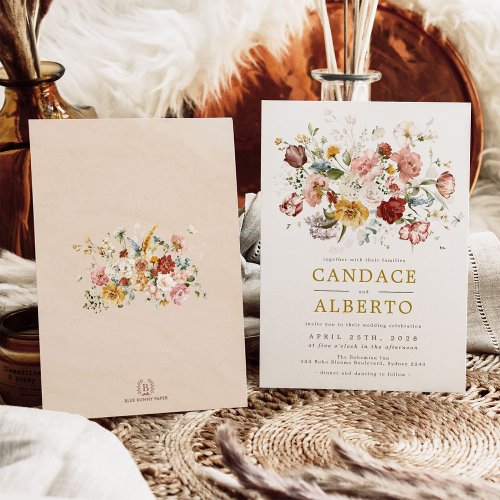 Bohemian Wildflower Garden Backyard Wedding Invitation