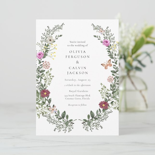 Bohemian Wildflower Garden Wedding Invitation (Standing Front)