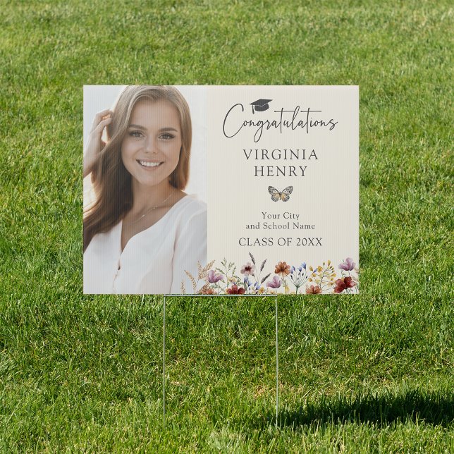 Bohemian Wildflower Graduate Sign (Bohemian Wildflower Graduate Yard Sign with Butterfly by Painted Paperie
)