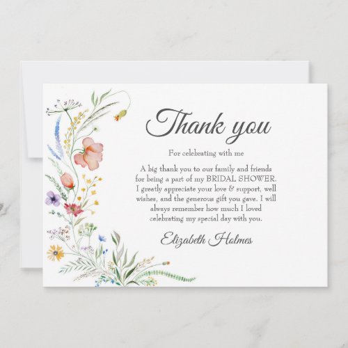 Bohemian Wildflower Meadow Bridal Shower Thank You Card