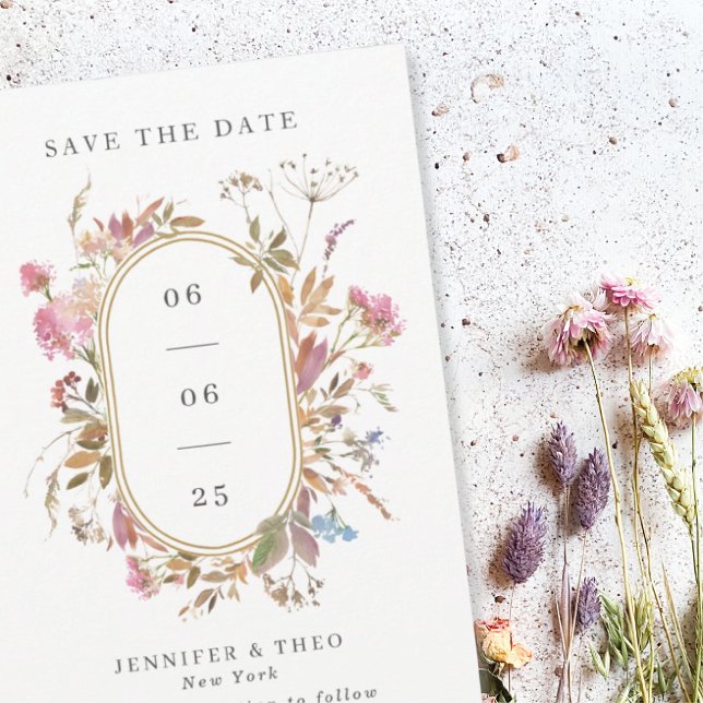Bohemian Wildflower Pill Frame Wedding Photo Save The Date (Creator Uploaded)