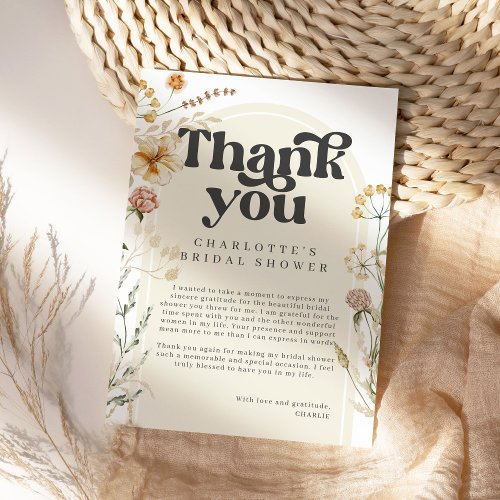 Bohemian Wildflowers Arch Bridal Shower Thank You Card