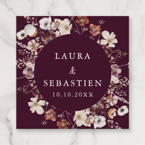 Bohemian Wildflowers Burgundy Wedding Thank You Favor Tags