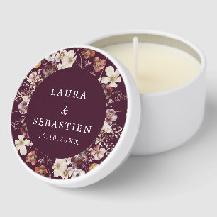 Bohemian Wildflowers Burgundy Wedding Thank You Mini Candle Favors