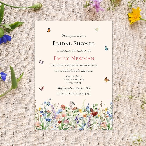 Bohemian Wildflowers  Butterflies Bridal Shower Invitation