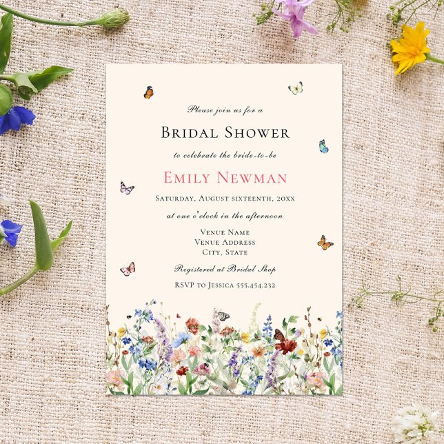 Bohemian Wildflowers & Butterflies Bridal Shower Invitation (Creator Uploaded)
