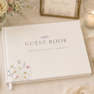 Bohemian Wildflowers Lavender Sprig Wedding Guest Book