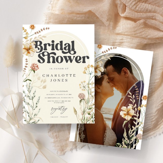 Bohemian Wildflowers Photo Arch Bridal Shower Invitation