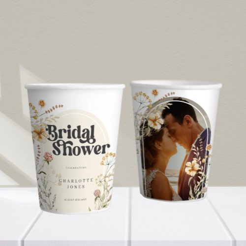 Bohemian Wildflowers Photo Arch Bridal Shower Paper Cups