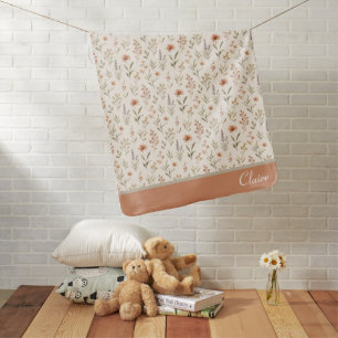 Bohemian Wildflowers Simple Neutral Flowers Baby Blanket