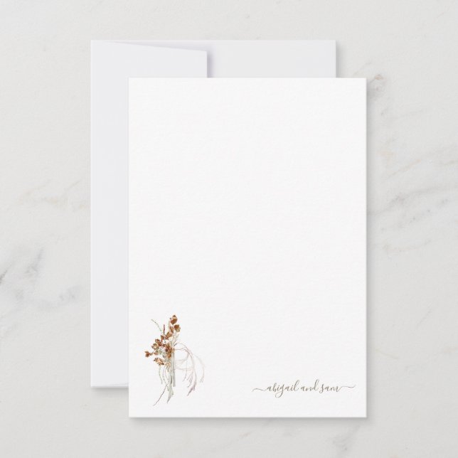 Bohemian Wispy Floral Bridal Shower Blank Thank You Card (Front)