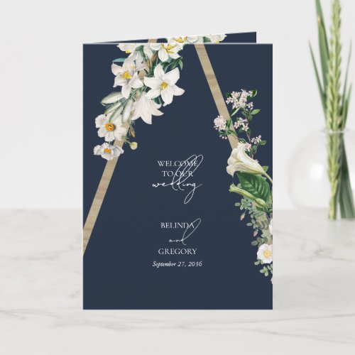 Bohemian Wood Floral Blue Wedding Order of Service Program