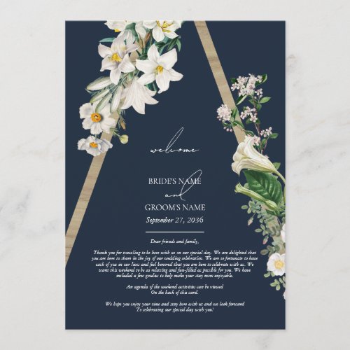 Bohemian Wood Florals Blue Wedding Itinerary Program