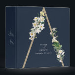 Bohemian Wood Pyramid Florals Blue Wedding Album 3 Ring Binder<br><div class="desc">A beautiful bohemian style rustic wood pyramid with white watercolor florals cascading on the side and a blue background. A unique design that uses vintage white watercolor botanicals on a bohemian triangle structure. A charming white floral design with rustic and geometric features and elegant script typography. An elegant wedding album...</div>