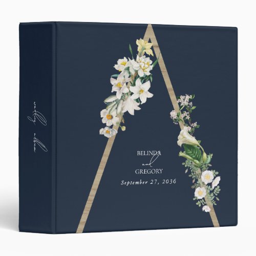 Bohemian Wood Pyramid Florals Blue Wedding Album 3 Ring Binder