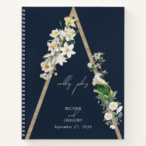 Bohemian Wood Pyramid Florals Blue Wedding Planner Notebook