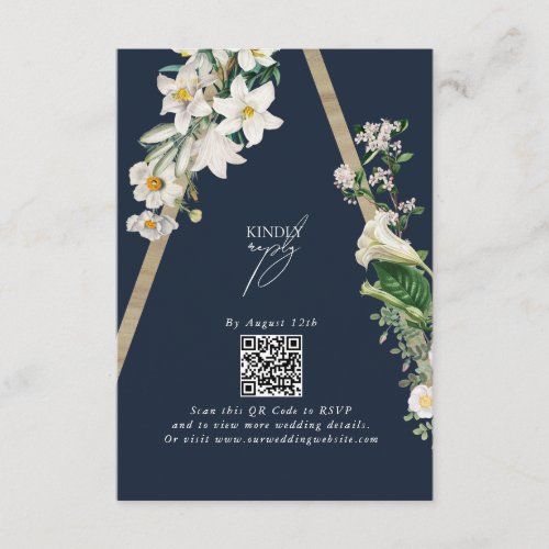 Bohemian Wood Pyramid White Florals Blue Wedding Enclosure Card