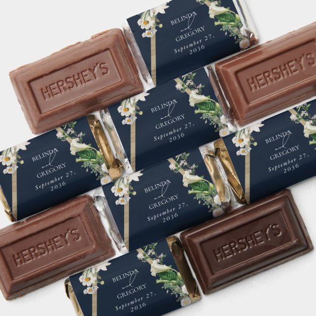 Bohemian Wood Pyramid White Florals Blue Wedding Hershey's Miniatures (Assorted)