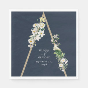 Bohemian Wood Pyramid White Florals Blue Wedding Napkins