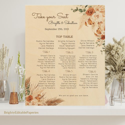 Bohemian Wood Wall Art Wedding Table Seat Chart 