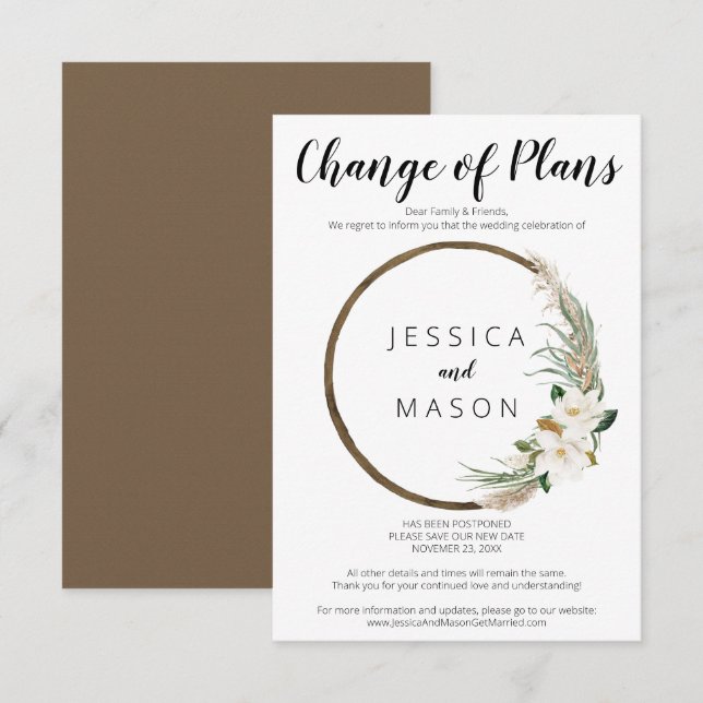 Bohemian Wreath Wedding Postponed Announcement (Front/Back)