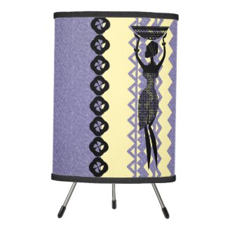 Bohemian Yellow Black Purple African Tribal Art Tripod Lamp