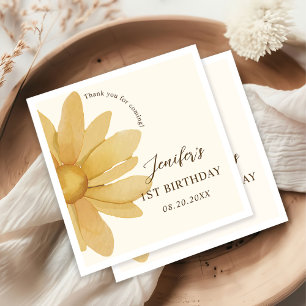 Bohemian Yellow Daisy First Birthday  Napkins