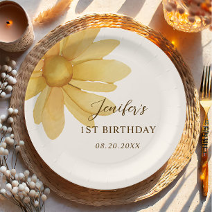 Bohemian Yellow Daisy Floral Birthday Party Paper Plates