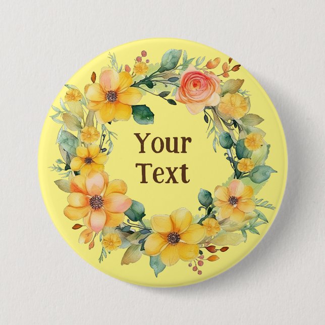 Bohemian Yellow Flower Wreath Lapel Ornament Button (Front)