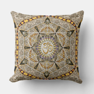 Bohemian Yoga Gold Om Geometry Art Big Cushion