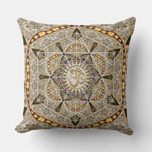 Bohemian Yoga Gold Om Geometry Art Big Cushion (Front)