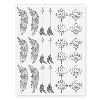 Bohemian Zen Feather Arrow Lotus Festival Set Temporary Tattoos