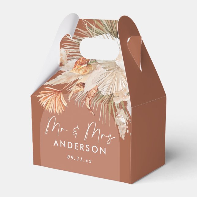 Bohenian boho rust terracotta wedding favor boxes (Front Side)