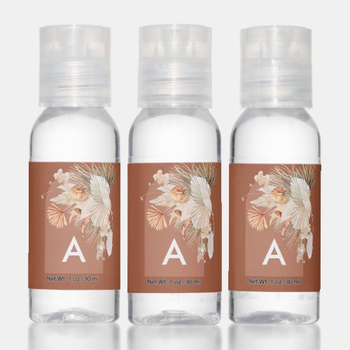 Bohenian boho rust terracotta wedding initial hand sanitizer