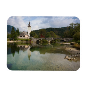 Bohinj lake and church, Slovenia rectangle magnet