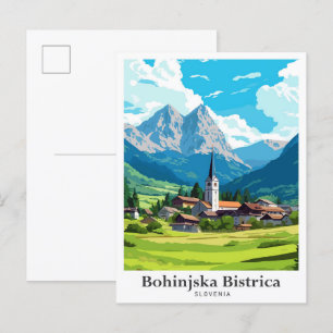 Bohinjska Bistrica Slovenia Travel Illustration Postcard