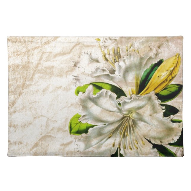 bohmeian french botanical art butterfly white lily cloth placemat (Front)