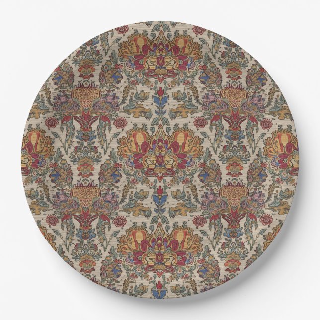 Boho 17th Century Indian Repro Pattern  Paper Plates (Front)
