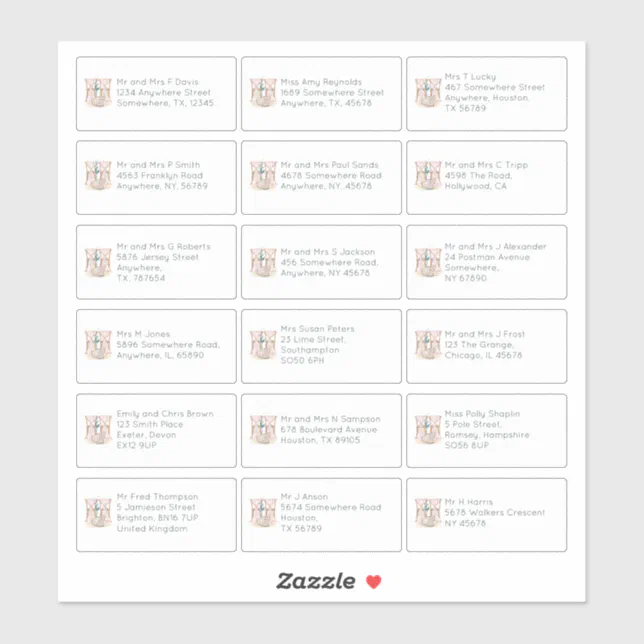 Boho 18 Individual Name Address Wedding Guests Sticker | Zazzle