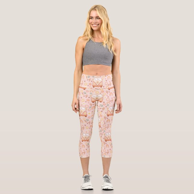 boho 1960s hippie peace van capri leggings (Front)