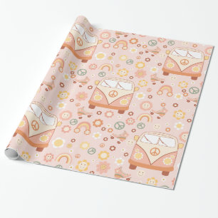 boho 1960s hippie peace van wrapping paper