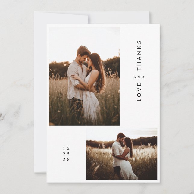 Boho 2 Photo Wedding Thank You Card (Front)